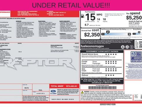 Used 2022 Ford F150 Raptor w/ Torsen Package AWD/4WD image 2