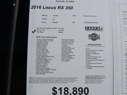 Used 2016 Lexus RX 350 FWD w/ Premium Package image 42