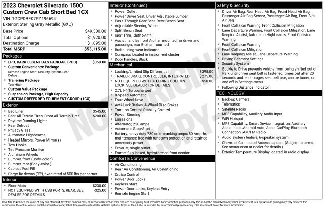 Used 2023 Chevrolet Silverado 1500 Custom w/ LPO, Dark Essentials Package AWD/4WD image 2