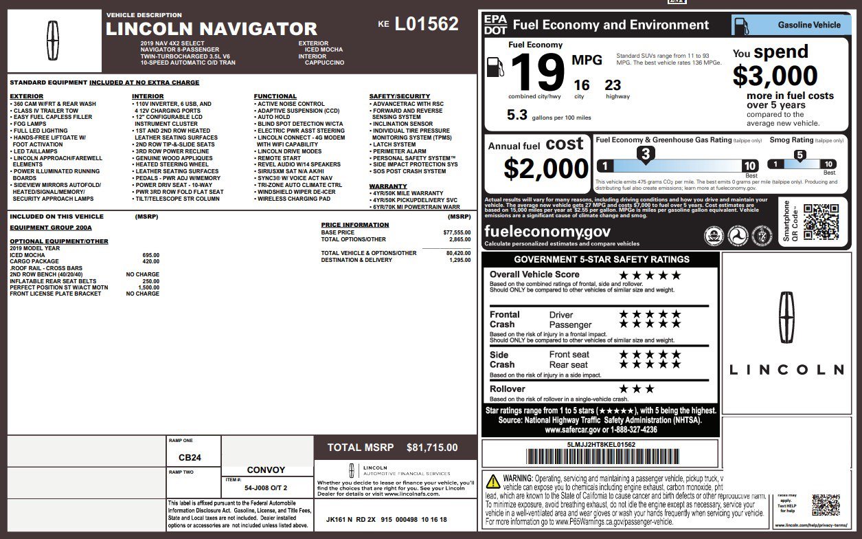 Used 2019 Lincoln Navigator Select w/ Cargo Package RWD image 5