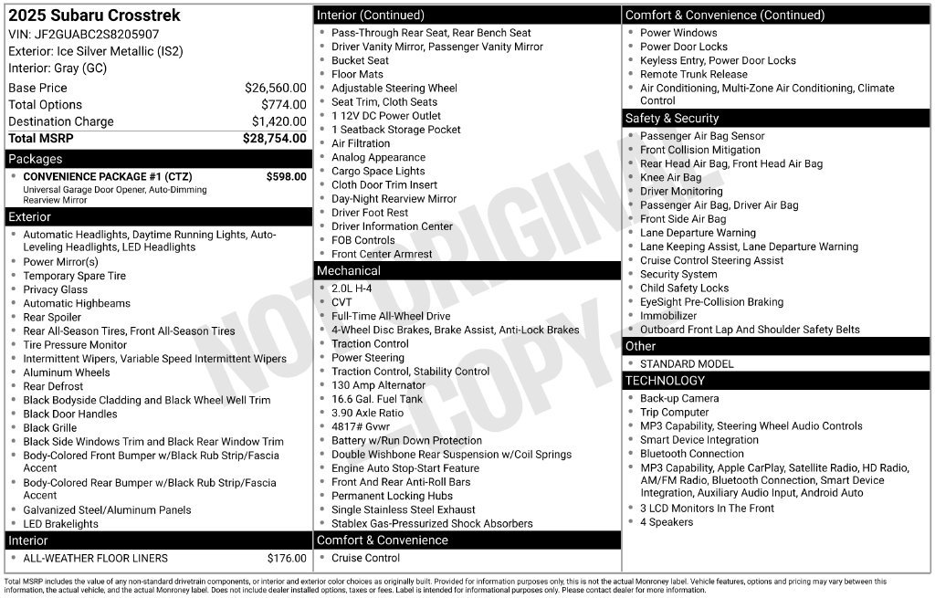 Certified 2025 Subaru Crosstrek 2.0i w/ Convenience Package #1 AWD/4WD image 7