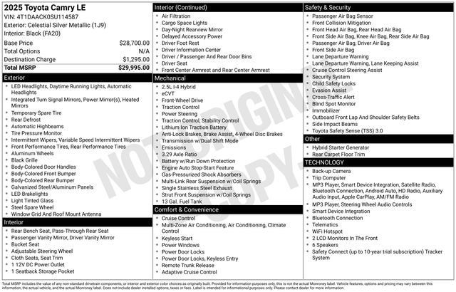 Used 2025 Toyota Camry LE FWD image 30