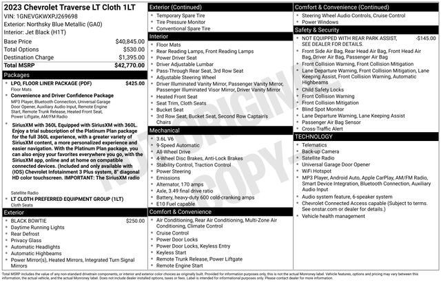Used 2023 Chevrolet Traverse LT w/ LPO, Floor Liner Package AWD/4WD image 5