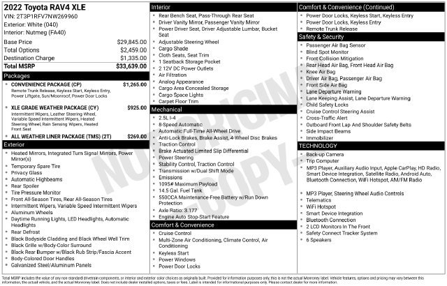 Used 2022 Toyota RAV4 XLE w/ Convenience Package AWD/4WD image 20