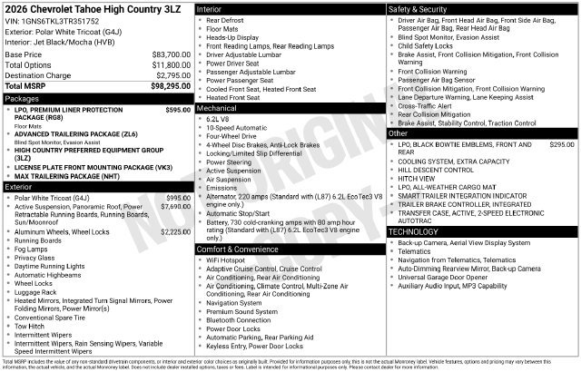 New 2026 Chevrolet Tahoe High Country AWD/4WD image 27