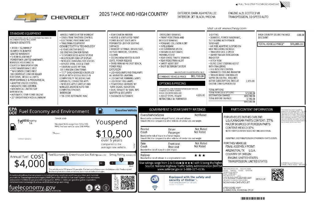Used 2025 Chevrolet Tahoe High Country AWD/4WD image 12