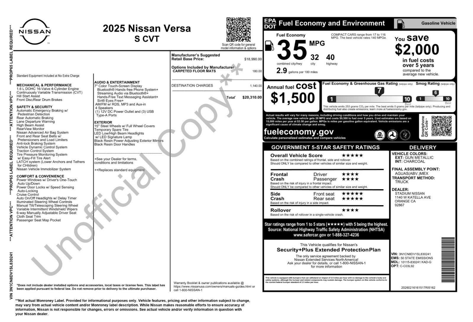 Used 2025 Nissan Versa S w/ Trunk Package FWD image 46