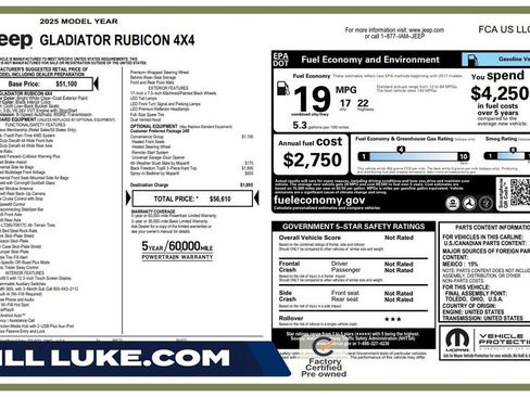 Certified 2025 Jeep Gladiator Rubicon w/ Convenience Group AWD/4WD image 1