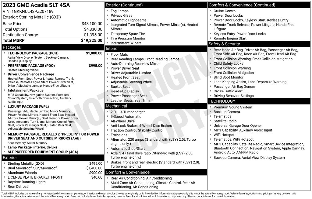 Used 2023 GMC Acadia SLT w/ Technology Package AWD/4WD image 2