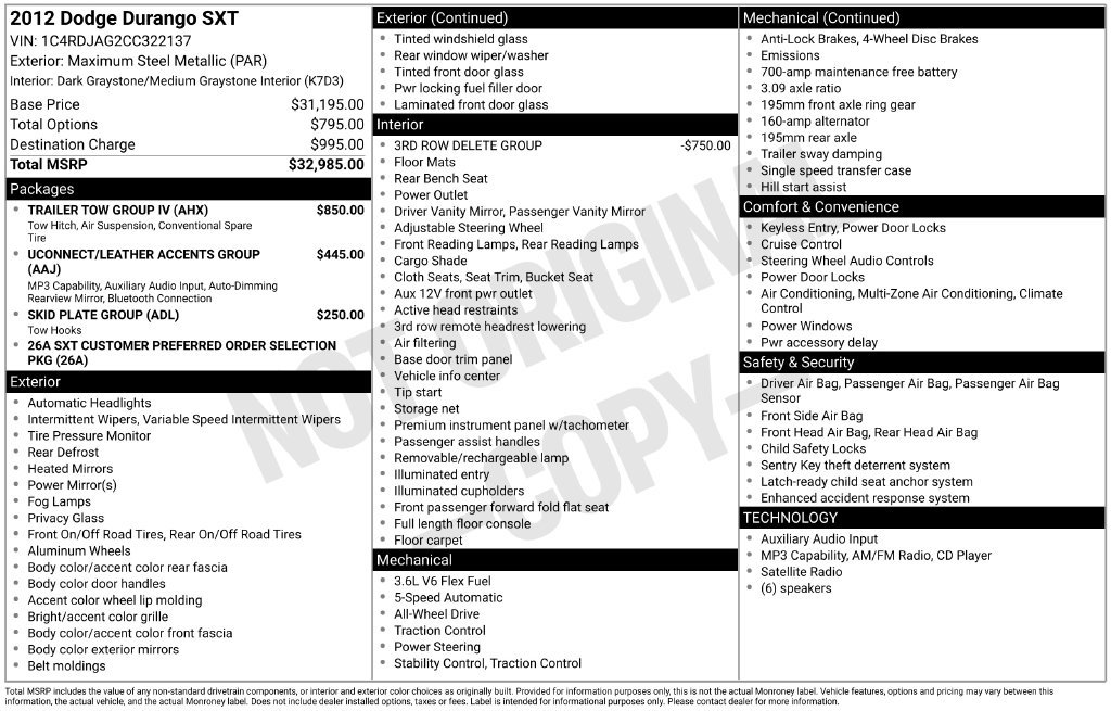Used 2012 Dodge Durango SXT w/ Trailer Tow Group IV AWD/4WD image 9