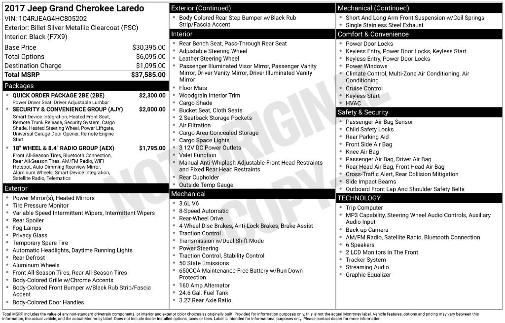 Used 2017 Jeep Grand Cherokee Laredo w/ Quick Order Package 2BE RWD image 10