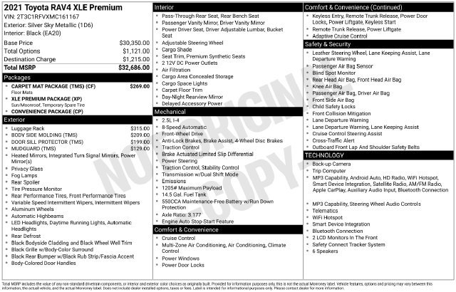 Used 2021 Toyota RAV4 XLE Premium w/ Carpet Mat Package (TMS) FWD image 3