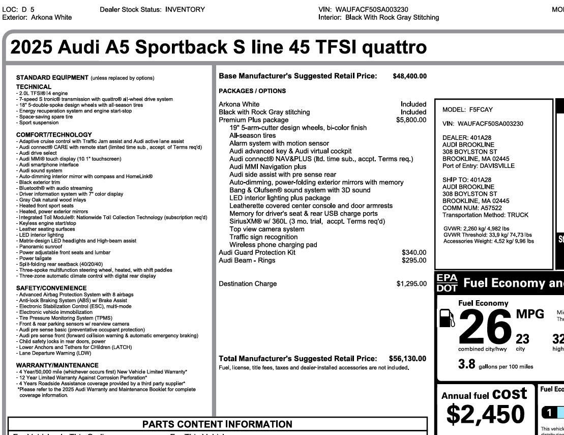 Used 2025 Audi A5 2.0T Premium Plus w/ Premium Plus AWD/4WD image 3