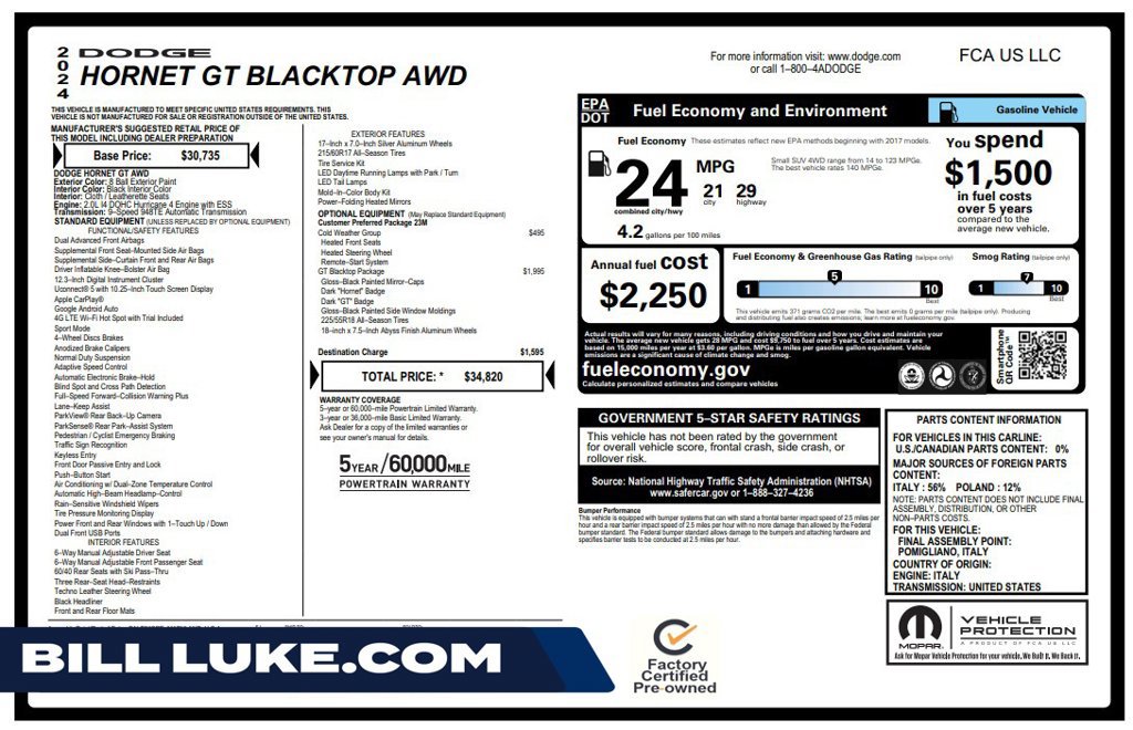 Used 2024 Dodge Hornet GT w/ GT Blacktop Package AWD/4WD image 1