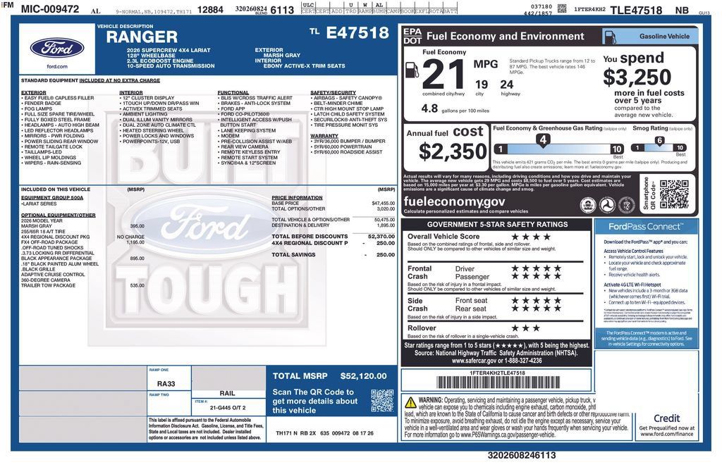 New 2026 Ford Ranger Lariat w/ FX4 Off-Road Package AWD/4WD image 32