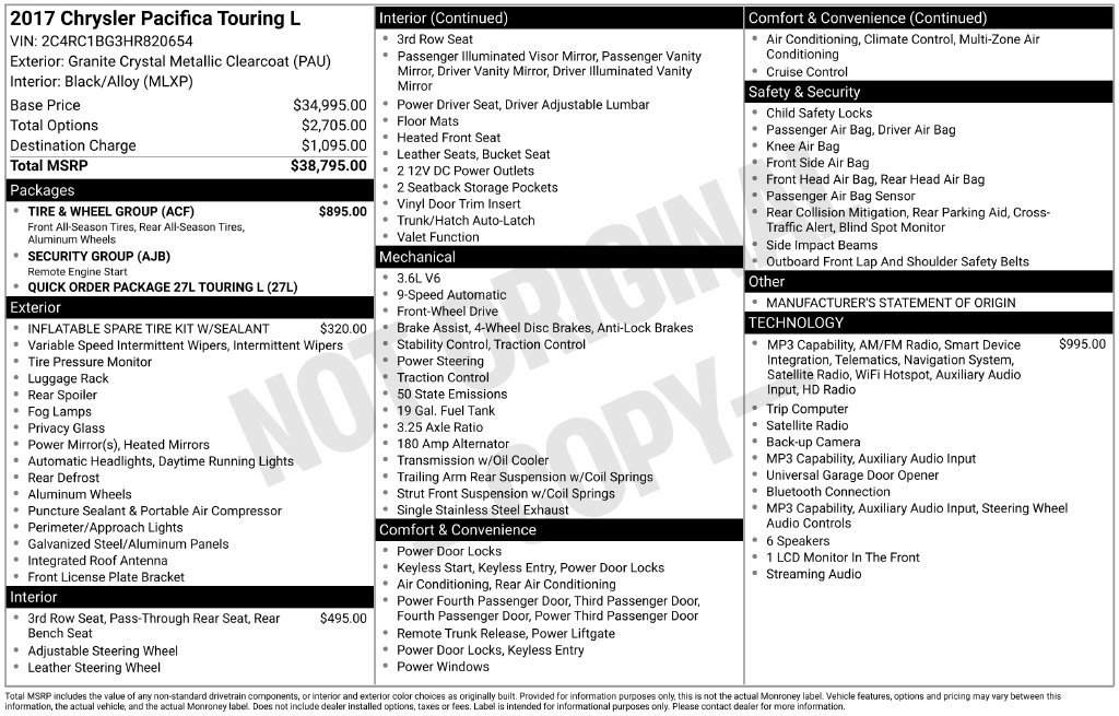 Used 2017 Chrysler Pacifica Touring-L w/ Tire & Wheel Group FWD image 32