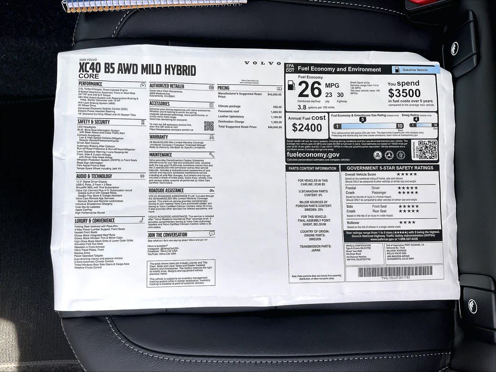 New 2026 Volvo XC40 B5 Core w/ Climate Package AWD/4WD image 36