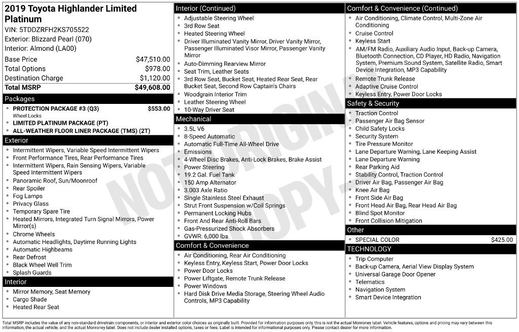 Used 2019 Toyota Highlander Limited Platinum w/ Protection Package #3 AWD/4WD image 6