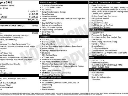 Used 2023 Toyota GR86 w/ ALL Weather Mat Package (TMS) RWD image 28