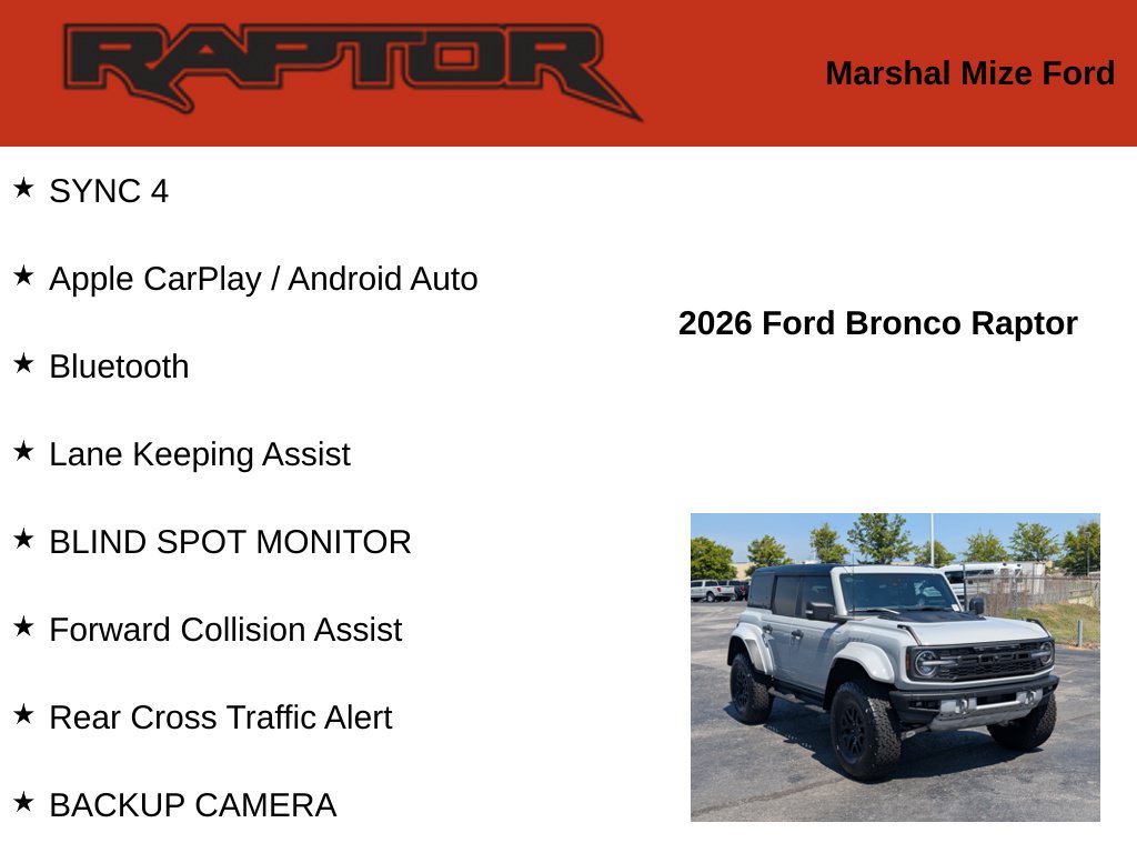 New 2026 Ford Bronco Raptor w/ Interior Carbon Fiber Pack AWD/4WD image 2