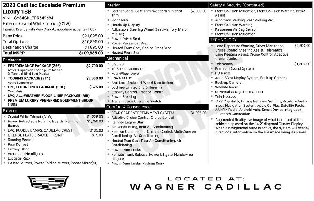 Used 2023 Cadillac Escalade Premium Luxury w/ Performance Package AWD/4WD image 1