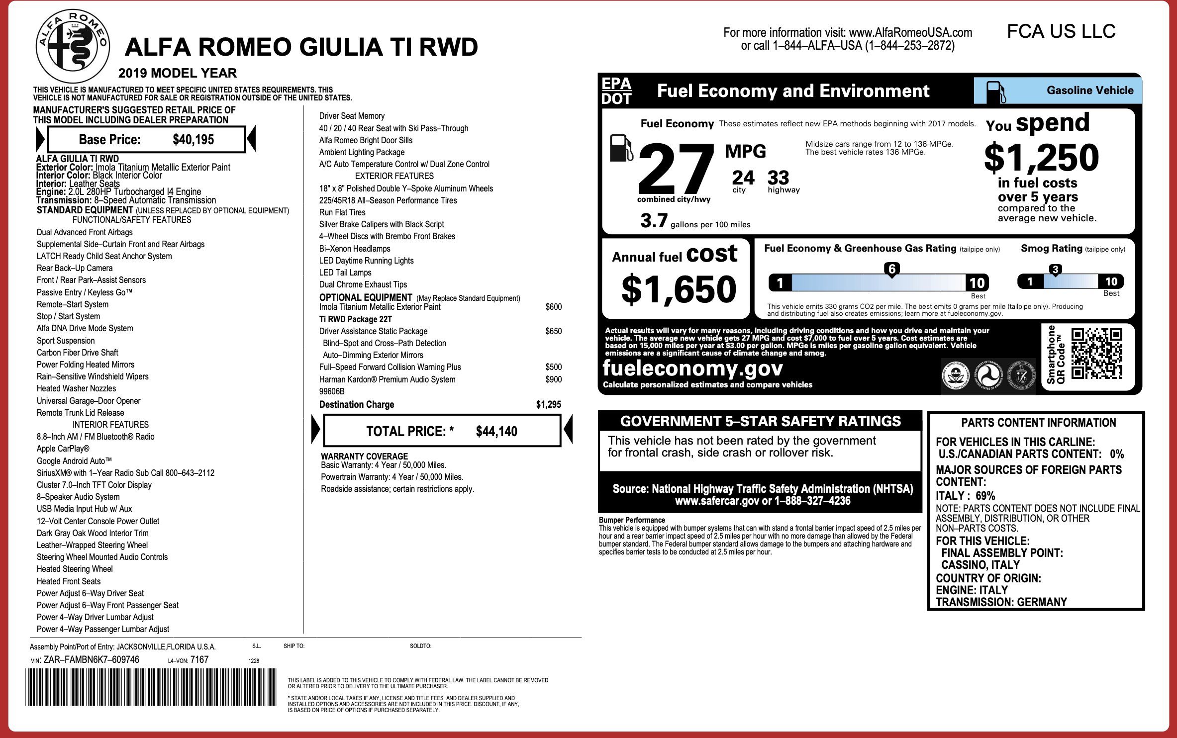 Used 2019 Alfa Romeo Giulia Ti RWD image 2
