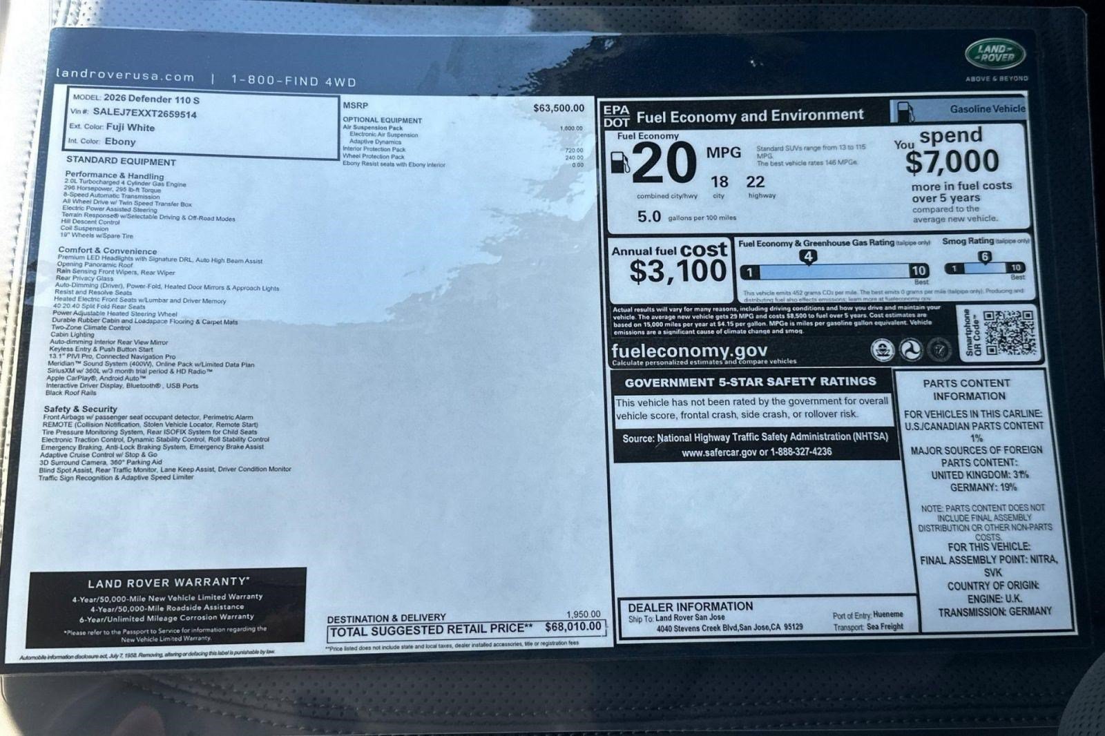 New 2026 Land Rover Defender 110 S AWD/4WD image 30