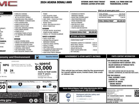 Used 2024 GMC Acadia Denali w/ LPO, Floor Liner Package AWD/4WD image 58