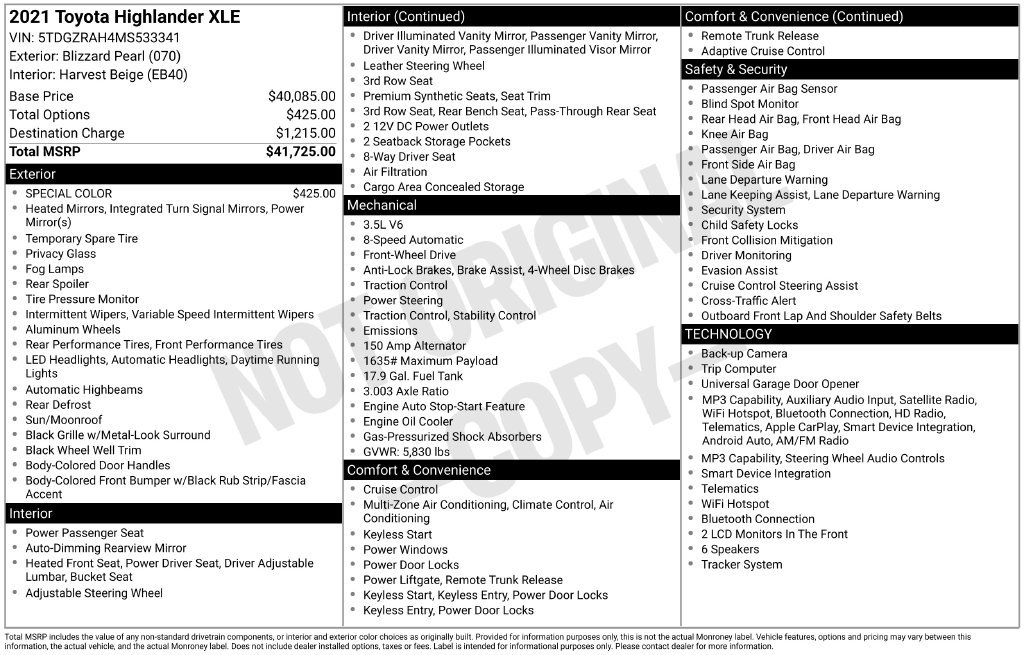 Used 2021 Toyota Highlander XLE FWD image 2