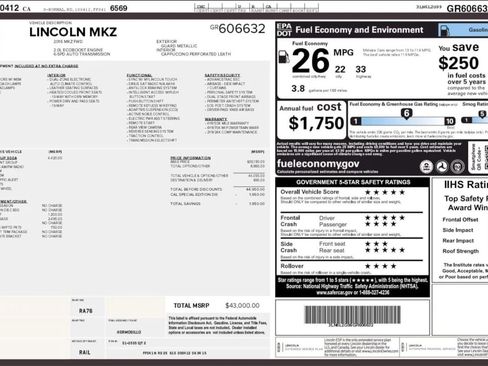 Used 2016 Lincoln MKZ w/ Equipment Group 300A Reserve image 2