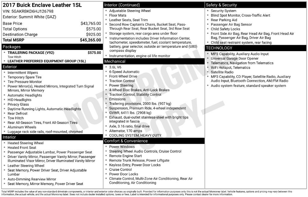 Used 2017 Buick Enclave Leather w/ Trailering Package FWD image 4