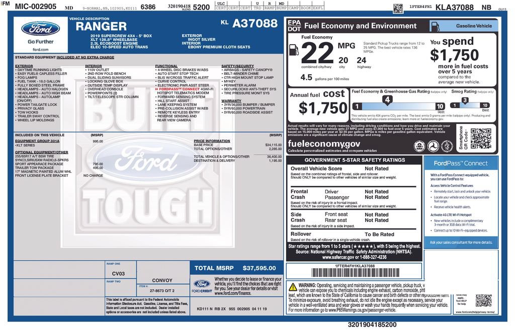 Used 2019 Ford Ranger XLT w/ Equipment Group 301A Mid AWD/4WD image 35