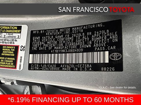 Certified 2018 Toyota Camry SE FWD image 37