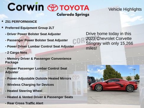 Used 2023 Chevrolet Corvette Stingray Preferred Conv w/ Z51 Performance Package RWD image 7