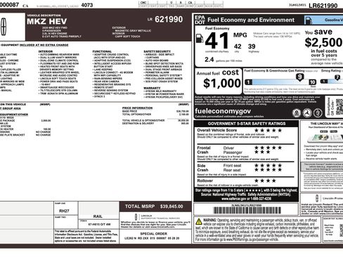 Used 2020 Lincoln MKZ Hybrid w/ Convenience Package FWD image 3