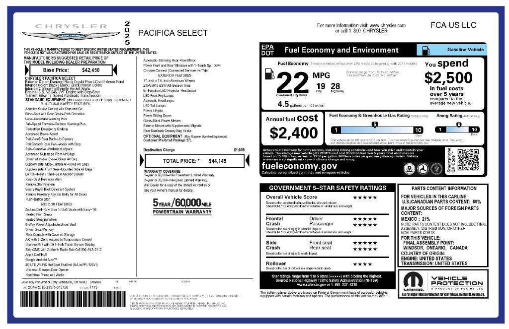 Certified 2025 Chrysler Pacifica Select FWD image 3