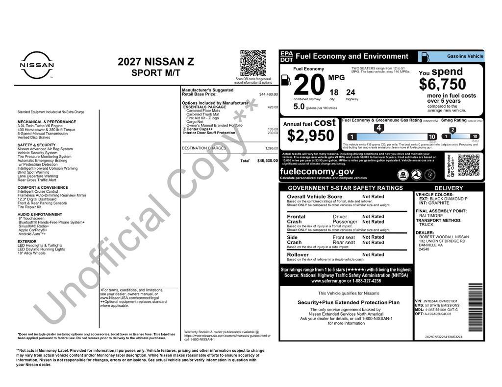 New 2027 Nissan Z Sport w/ Essentials Package (Sport) RWD image 5