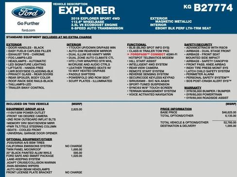 Used 2019 Ford Explorer Sport w/ Equipment Group 401A image 2