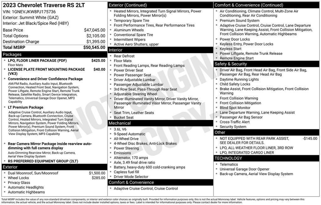 Used 2023 Chevrolet Traverse RS w/ LPO, Floor Liner Package AWD/4WD image 12