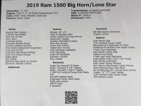 Used 2019 RAM 1500 Big Horn AWD/4WD image 49