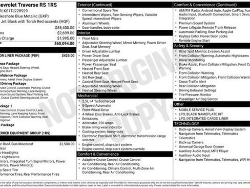 New 2026 Chevrolet Traverse RS w/ LPO, Floor Liner Package FWD image 2