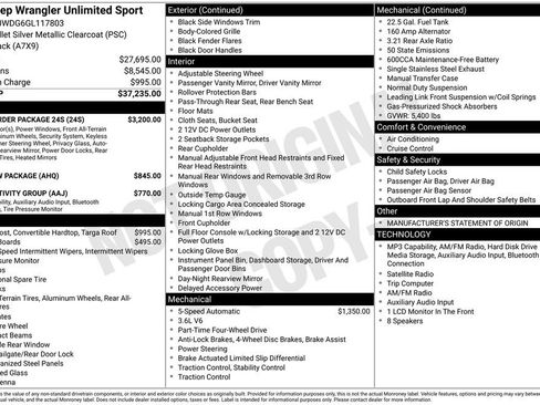 Used 2016 Jeep Wrangler Unlimited Sport w/ Quick Order Package 24S AWD/4WD image 1