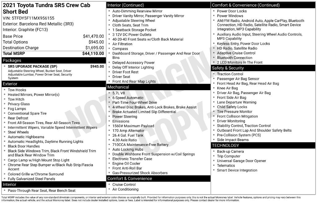 Used 2021 Toyota Tundra SR5 w/ SR5 Upgrade Package AWD/4WD image 29