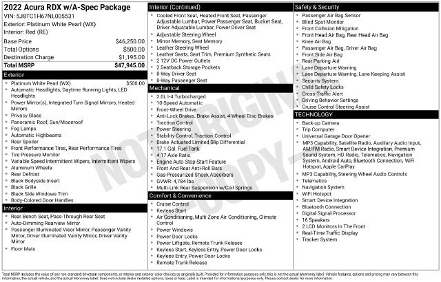 Certified 2022 Acura RDX w/ Advance Package FWD image 32