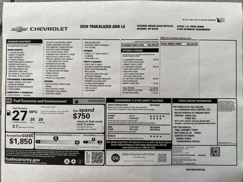 New 2026 Chevrolet TrailBlazer LS w/ LS Convenience Package AWD/4WD image 55