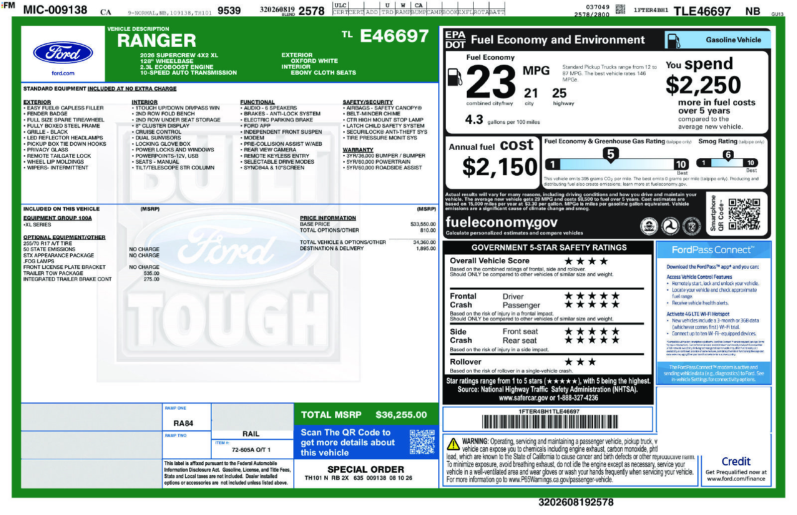 New 2026 Ford Ranger XL w/ Trailer Tow Package RWD image 10