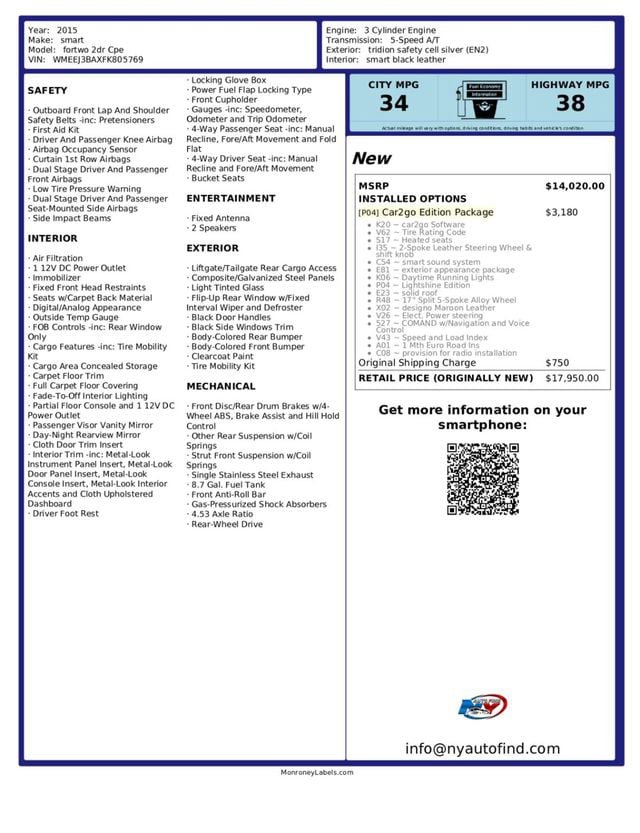 Used 2015 smart fortwo Coupe RWD image 21