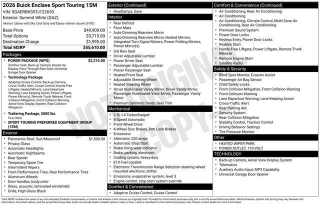New 2026 Buick Enclave Sport Touring w/ Power Package FWD image 26
