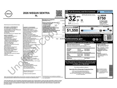 New 2026 Nissan Sentra SL w/ Floor Mat Package FWD image 8