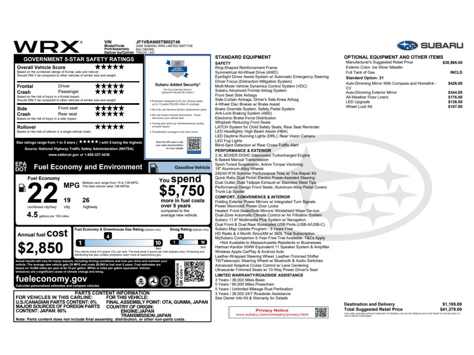 Used 2026 Subaru WRX Limited AWD/4WD image 9